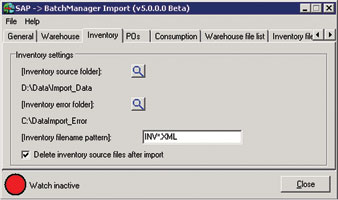 Figure 1. Data import GUI for inter-system data transfer of received materials